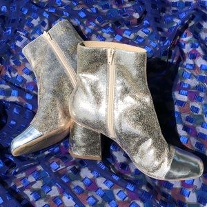 Metallic Leather Ankle Boots